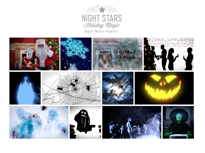 Night Stars Celebration – Digital Motion Projector with 12 Holiday Animations